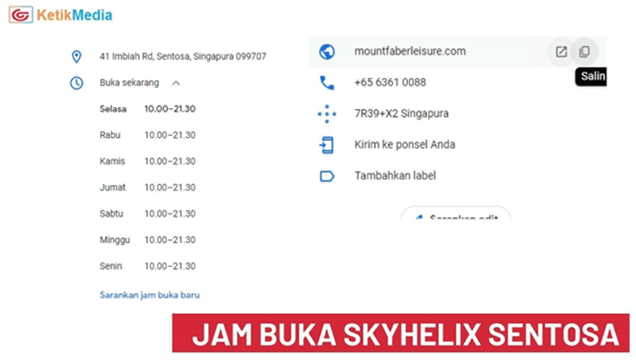 Jam Buka SkyHelix Sentosa