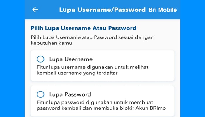 lupa username dan password bri mobile