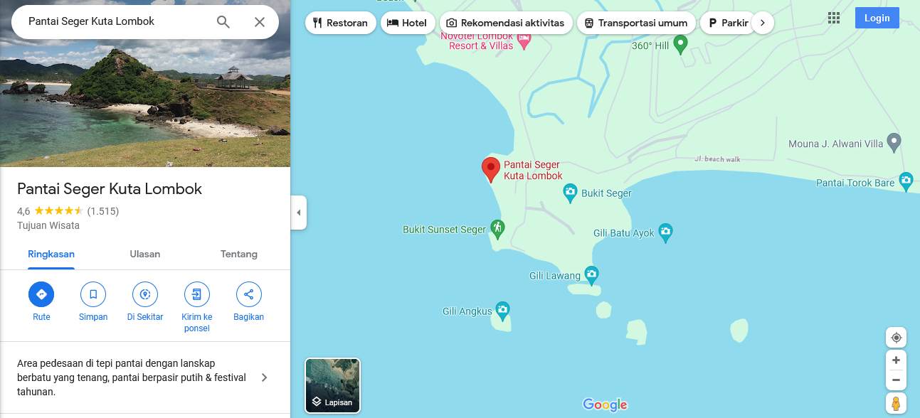 Lokasi pantai Kuta Lombok