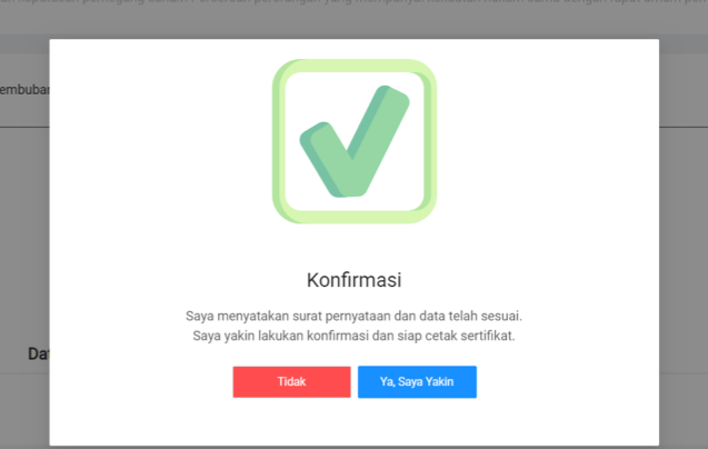 Konfirmasi pembubaran perseroan dengan POP UP