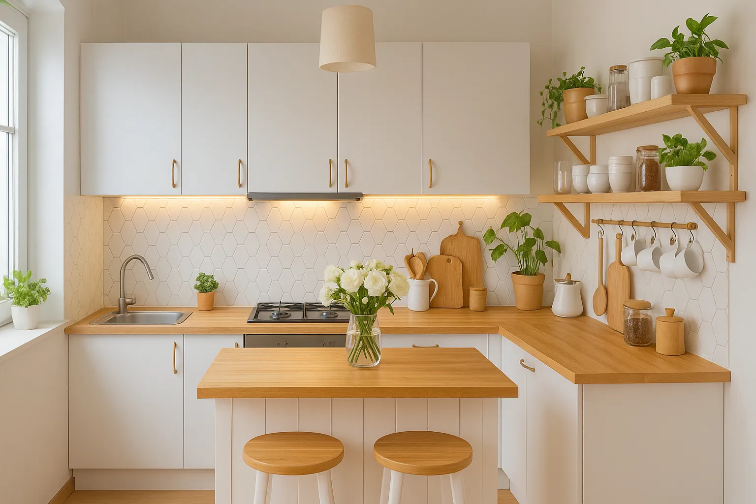 Dapur Linear dengan Rak Dinding