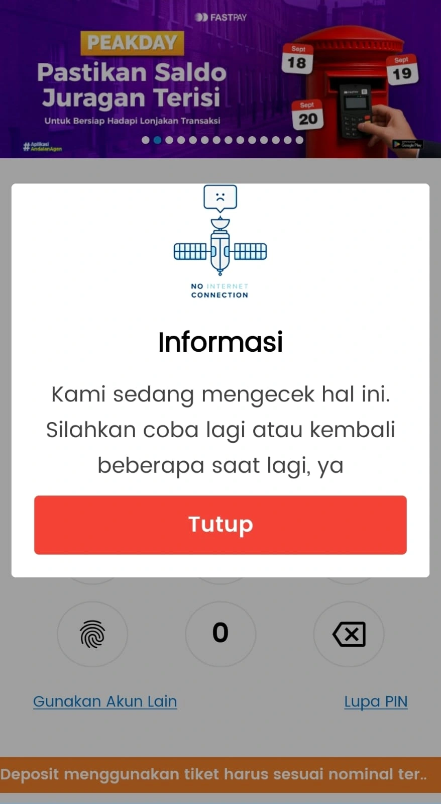 Error Login pada Aplikasi Fastpay di HP